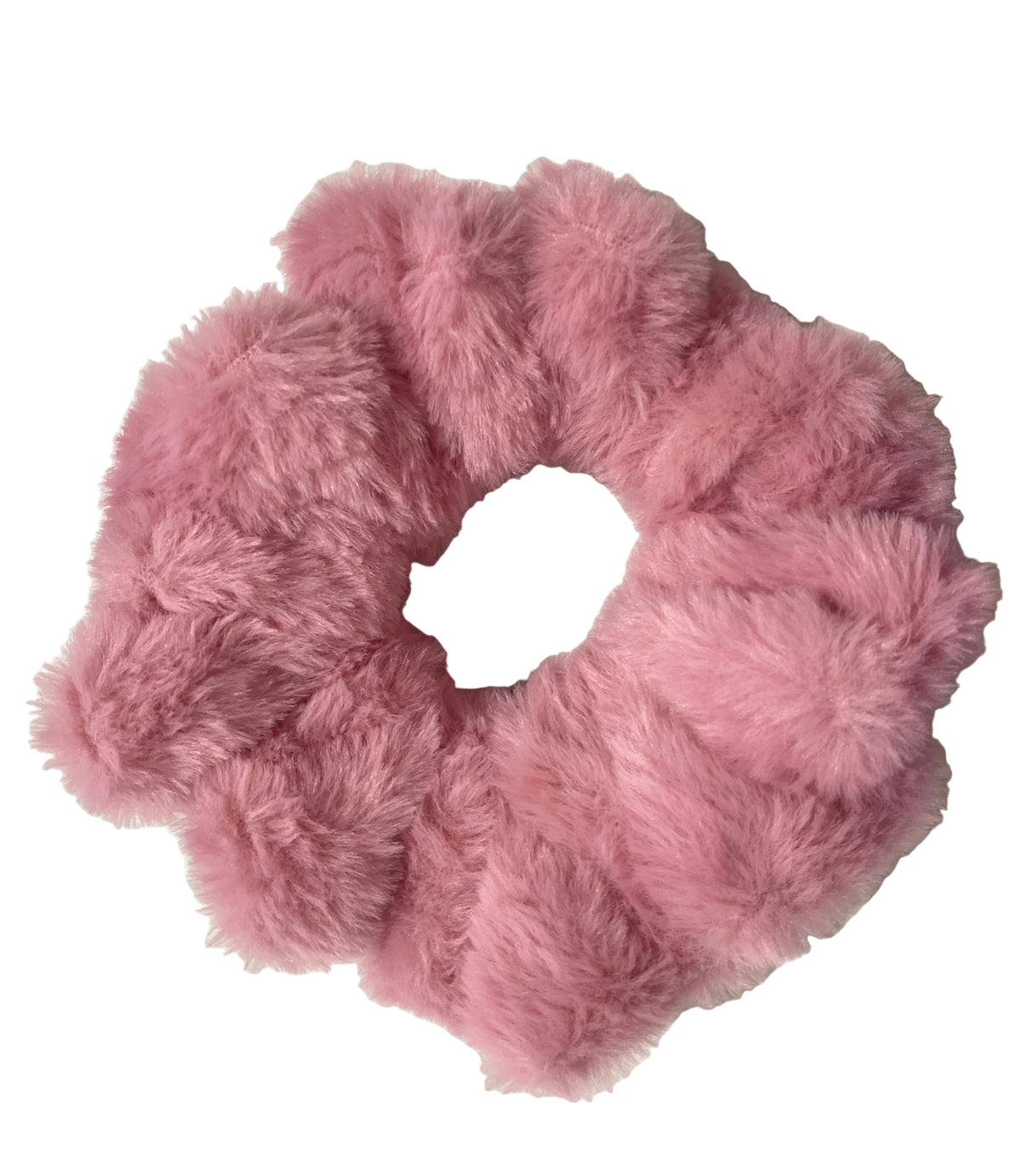 Pink fluffy scrunchie on a white background