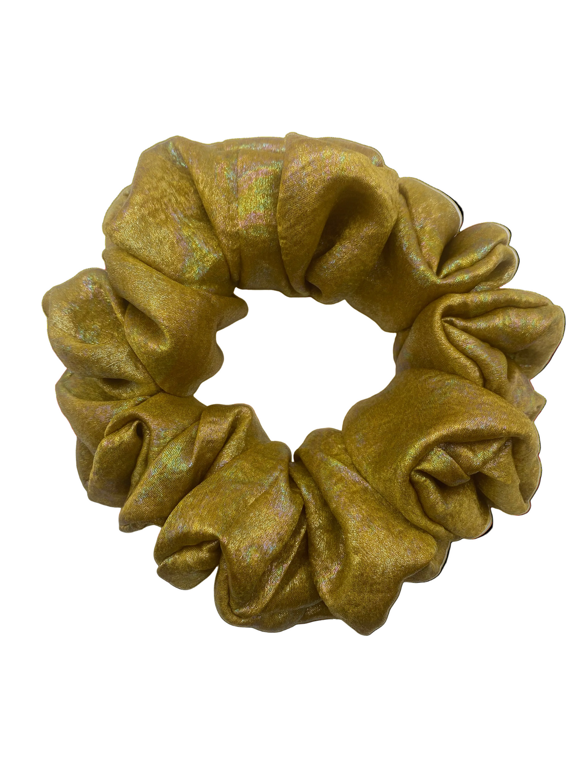 Gold scrunchie on a white background