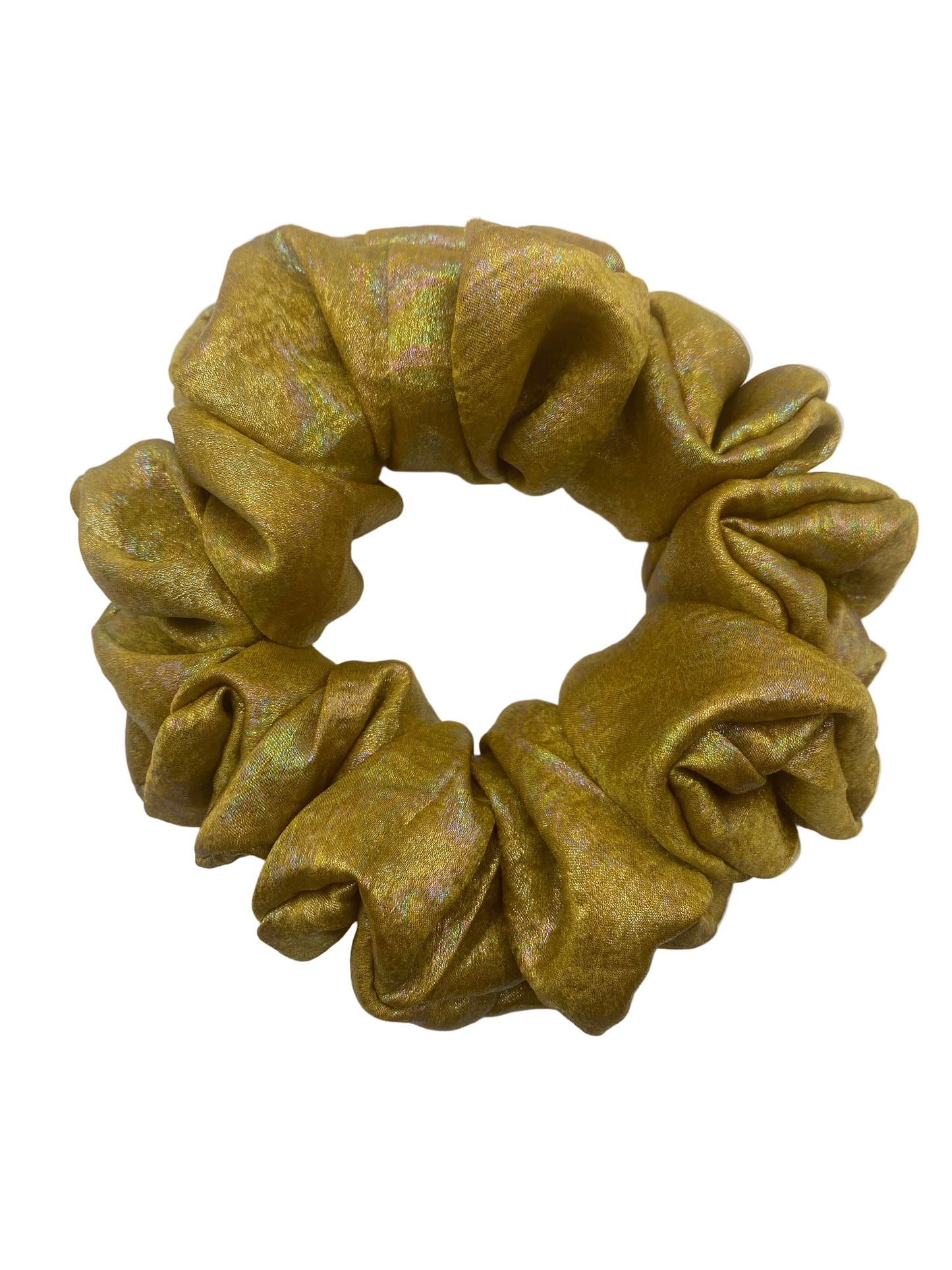 Gold scrunchie on a white background
