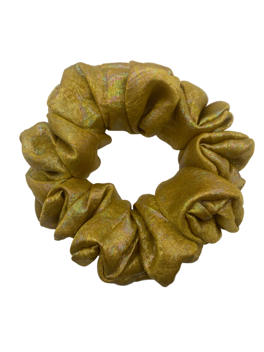 Gold scrunchie on a white background